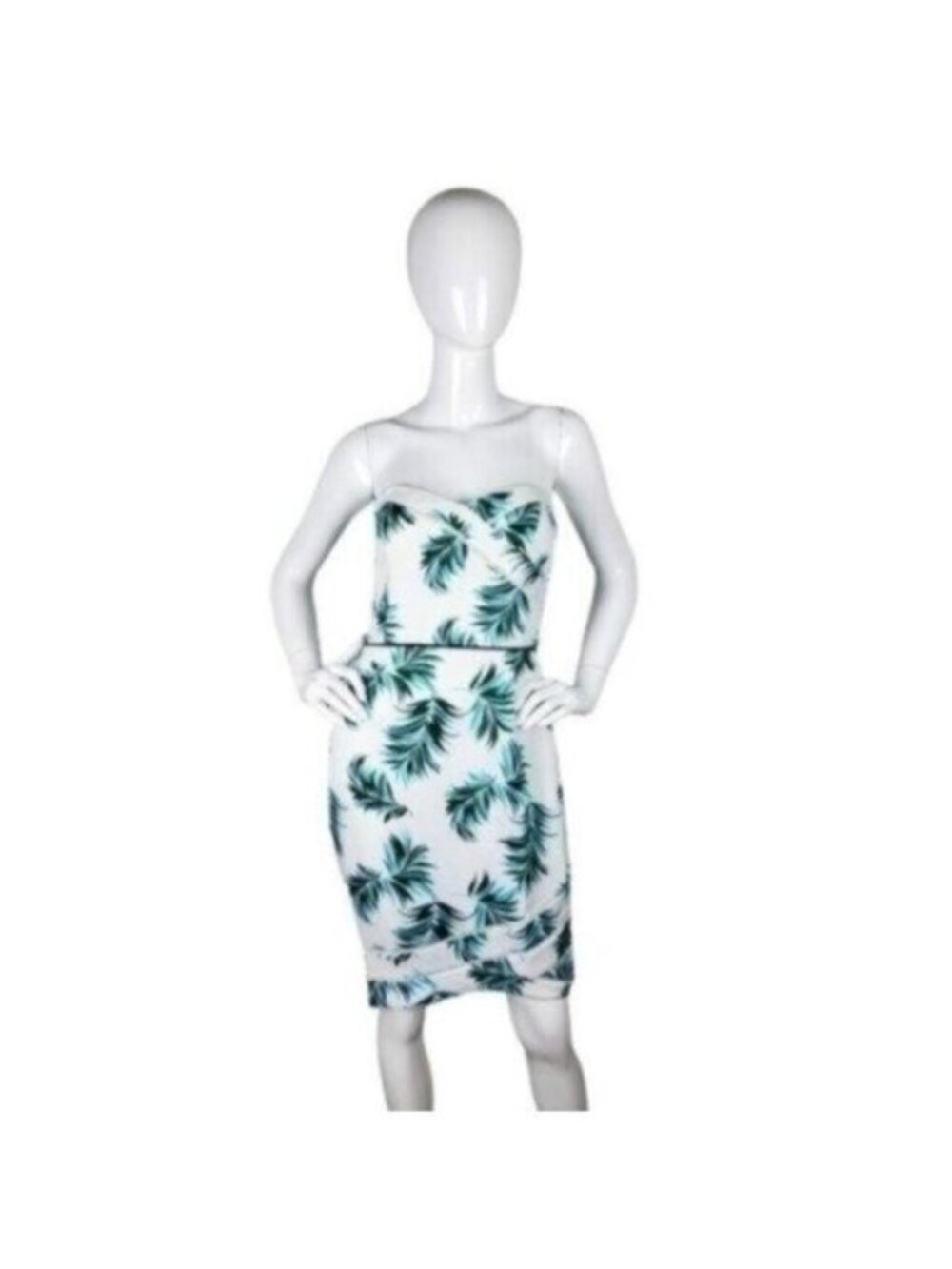 Adelyn Rae Mina Woven Strapless Leaf Print Tube Dress White And Green S, M
